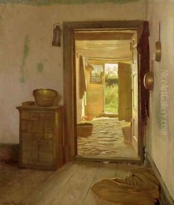 Farmhouse Interior with an Open Door by Gustav Vermehren