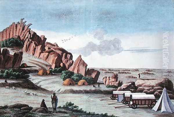 Klaas Baster Camp, from Voyages de M. le Vaillant dans l'Interieur de l'Afrique par le Cap de Bonne Esperance 1780-85, engraved by Hulk, published 1790 - view 1