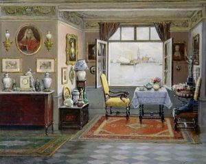 A Venetian home with a view of San Giorgio Maggiore from an open window, c.1900 by Cesare Vianello