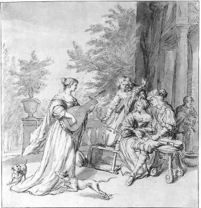 Elegant Company Making Music on a Terrace 1670-73 by Johannes Verkolje
