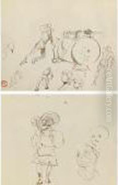 Croquis And Silhouettes Et Tetes: A Double-sided Drawing - view 1