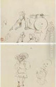 Croquis And Silhouettes Et Tetes: A Double-sided Drawing by Henri De Toulouse-Lautrec