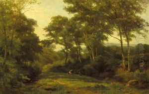 A cow grazing in a forest clearing by Jan Willem Van Borselen