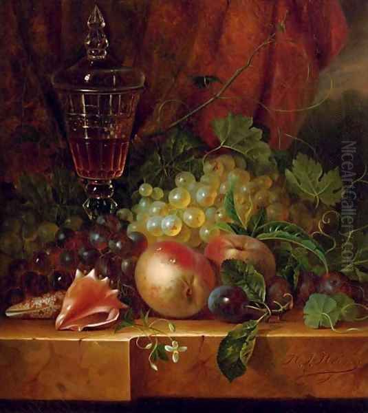 Fruit and seashells on a ledge - view 1