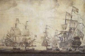 The Council of War on Board 'De Zeven Provincien', the Flagship of Michiel Adriaensz de Ruyter, on 10 June 1666 by Willem van de, the Elder Velde