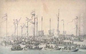 Celebration on the Thames near Whitehall, after the Coronation of James II 1633-1701 by Willem van de, the Elder Velde