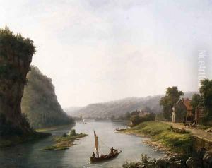 Fishing Boats on a River by a Village Fishing Boats on a River by a Village