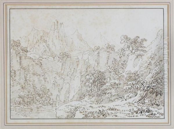A Mountain Landscape With A Waterfall - view 1