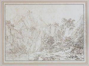 A Mountain Landscape With A Waterfall by Anthony Devis
