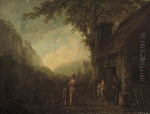 A Family By A Cottage, The Village Of Neath Beyond