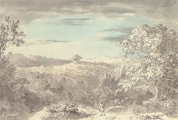 A Landscape With A Building In The Distance And A Traveller In The Foreground - view 1