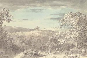 A Landscape With A Building In The Distance And A Traveller In The Foreground by Anthony Devis