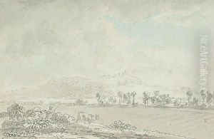 A Country Landscape With Drover And Cow In The Foreground. by Anthony Devis