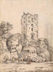 Figures At A Well Near A Ruined Tower by Anthony Devis
