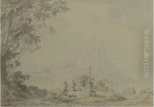 Figures Praying By A Monument by Anthony Devis