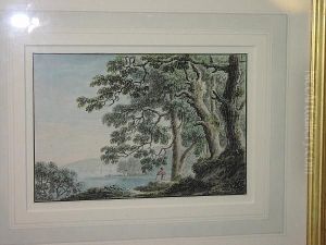 "the Neath River", Figure Under Trees By A River With Shipping In The Distance