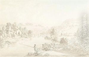 Fisherman In A Romantic Landscape