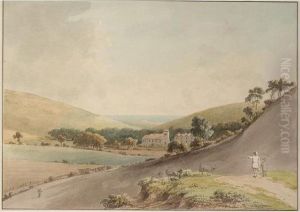 A Valley With A Church And Houses, The Sea Beyond by Anthony Devis