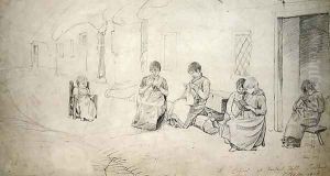 Children outside their school at Market Hill, Ireland, 1808 by Cornelius Varley