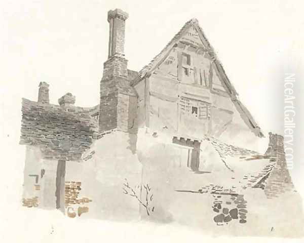 Study of a timber-framed gabled farmhouse - view 1