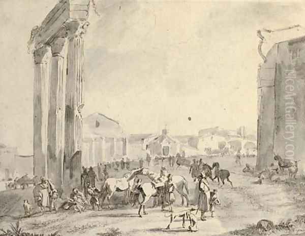 A horse fair in the Campo Vaccino, Rome - view 1