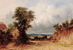 Figures and sheep on a track, Malvern, Worcestershire