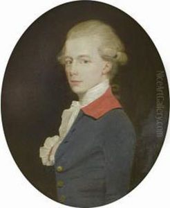 Portrait Of A Gentleman,
Half-length, In A Blue Coat With Red Collar And A White Lace Jabot by John Downman