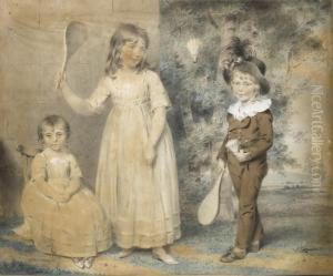 Portrait Of Ellen, George, Frederick And Amelia Ray, Playingshuttle-cock Portrait Of Ellen, George, Frederick And Amelia Ray, Playingshuttle-cock