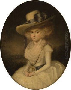 Portrait Of A Lady In A White Dress And Hat. thumbnail