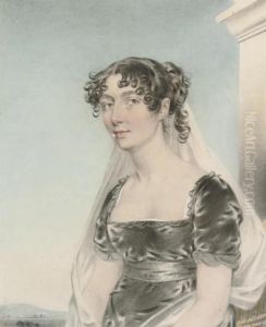 Portrait Of Mrs Edward Surtees, Half-length, Seated, In A Black Dress And White Veil by John Downman