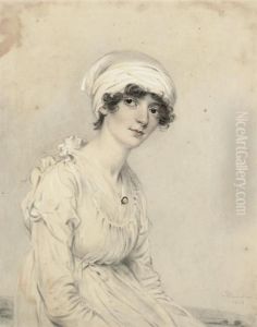 Portrait Of A Woman, Seated, Half-length, In A White Dress Andcap by John Downman