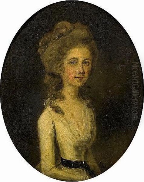 Portrait Of A Blond Lady, 
Half-length, In A White Dress Seated; And Portrait Of A Brunette Lady , 
Half-length, In A White Dress, Seated - view 1