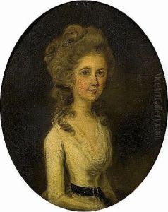 Portrait Of A Blond Lady, 
Half-length, In A White Dress Seated; And Portrait Of A Brunette Lady , 
Half-length, In A White Dress, Seated