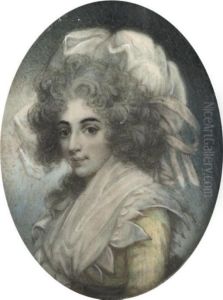 Sarah Siddons (nee Kemble), In 
Yellow Dress And White Fichu, Wearing A Large Headress With Pink Ribbons
 On Her Powdered Hair