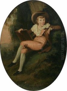 Young Boy Seated Before A Tree, Holding A Book by John Downman