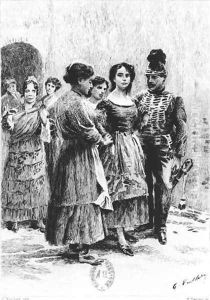 Scene from Carmen by Prosper Merimee 1803-70 illustrated by Eugene Decisy 1866-p.1936 by Gaston Vuillier