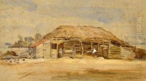 A
Farmyard With Cattle by Edward Duncan