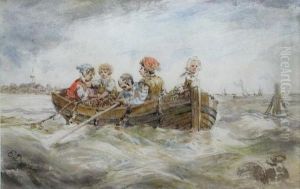 Five Children In A Boat At Northwich by Edward Duncan