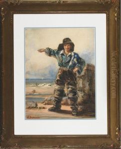 Young Clammer Signalling The Incoming Tide by Edward Duncan