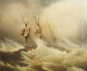 Hm Ship Donegal, In A Gale Of Wind Off West Coast Ofireland by Edward Duncan