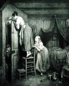 The Nosy Parker Punished, engraved by Alphonse Leon Noel (1807-84) by Julien Vallou de Villeneuve