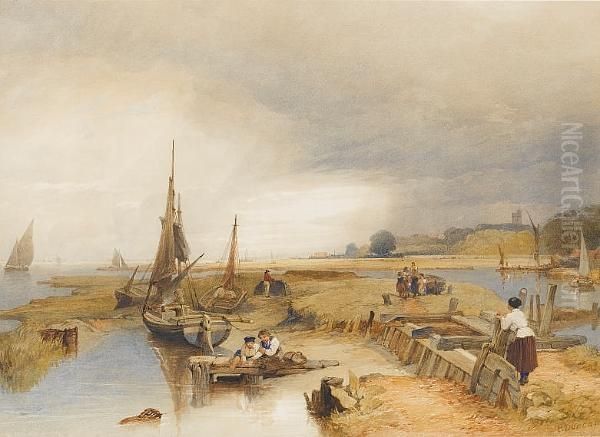 Children Fishing In An Estuary - view 1