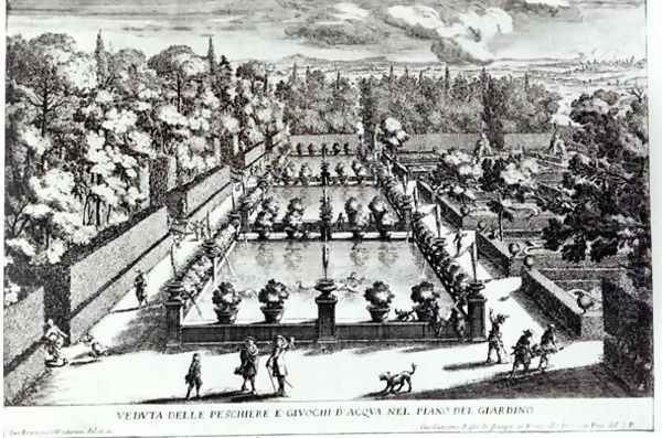 Fishponds at Villa dEste, Tivoli, from Le Fontane by Giovanni Battista Falda c.1648-1787, published by 1689 - view 1