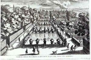 Fishponds at Villa dEste, Tivoli, from Le Fontane by Giovanni Battista Falda c.1648-1787, published by 1689 by Giovanni Francesco Venturini