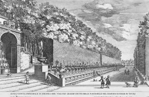 The double Terrace of One Hundred Fountains at Villa dEste, Tivoli, from Le Fontane by Giovanni Battista Falda c.1648-78, published before 1689 by Giovanni Francesco Venturini