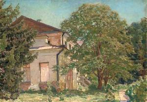 A house in a wooded landscape by Apollinari Mikhailovich Vasnetsov