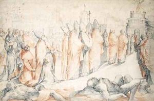 Saint Gregory The Great Staying The Plague In A Procession Leading To The Castel Sant'Angelo by Francesco Vanni
