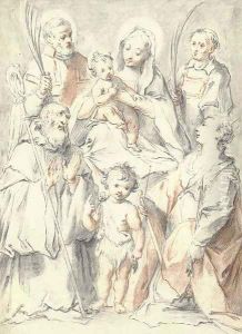 The Madonna and Child with the Infant Baptist and Saint Ursula, Saint Benedict, Saint Stephen or Saint Laurence, and another martyr by Francesco Vanni