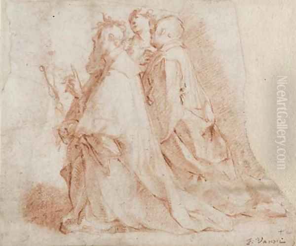 A kneeling priest and two acolytes - view 1