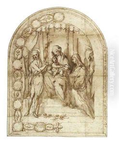 Design For An Altarpiece The Mystic Marriage Of Saint Catherine Of Siena With Saint John The Baptist by Francesco Vanni